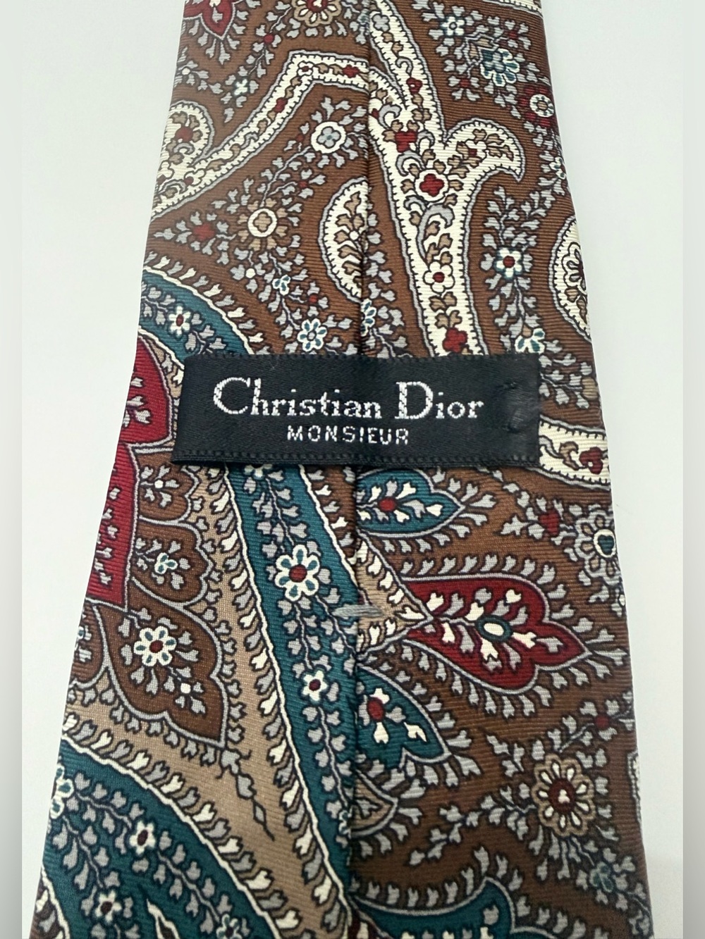 Christian Dior Monsieur Vintage Paisley Men’s Tie Brown Teal 57”